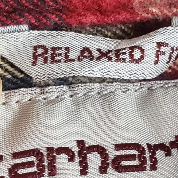 Carhartt Size Medium Plaid Relaxed Fit Long Sleeve Button Shirt Cotton Red - Picture 5 of 12